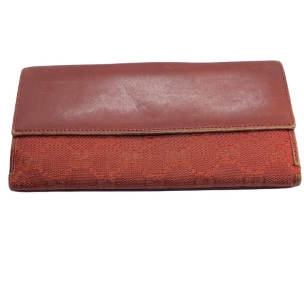 Authentic GUCCI Red Canvas & Leather Long Slim Wallet / Checkbook Holder